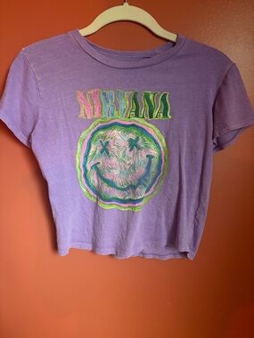 Urban Outfitters Lavender Nirvana Cropped Tee with Neon Graphic